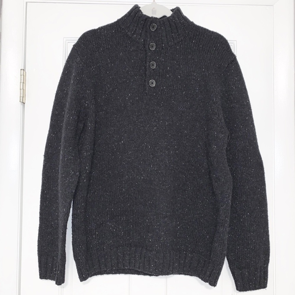 Wool blend Nautica black & white marled collar sweater